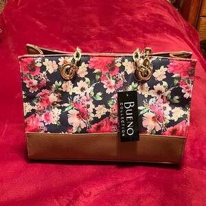 Bueno Floral Tote - Navy and Tan